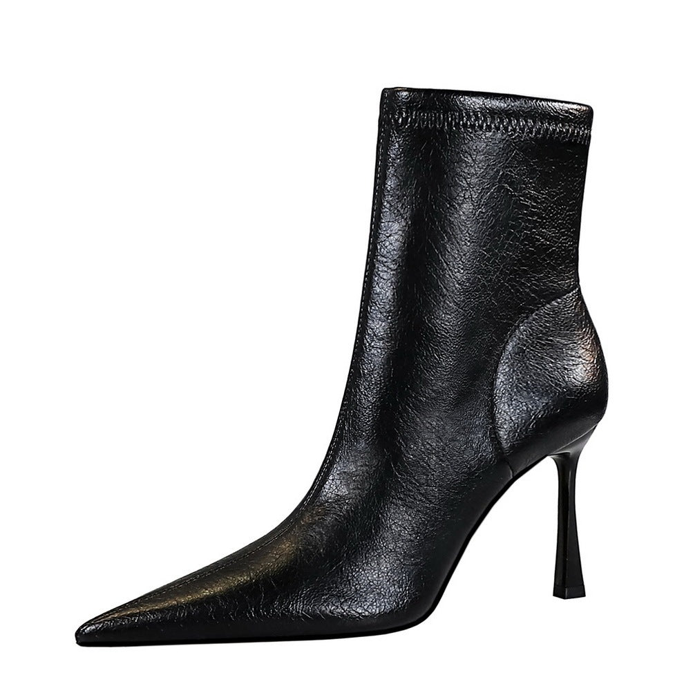 Ultra High Heel Stiletto Pointed Winter Side Zipper Short Boots