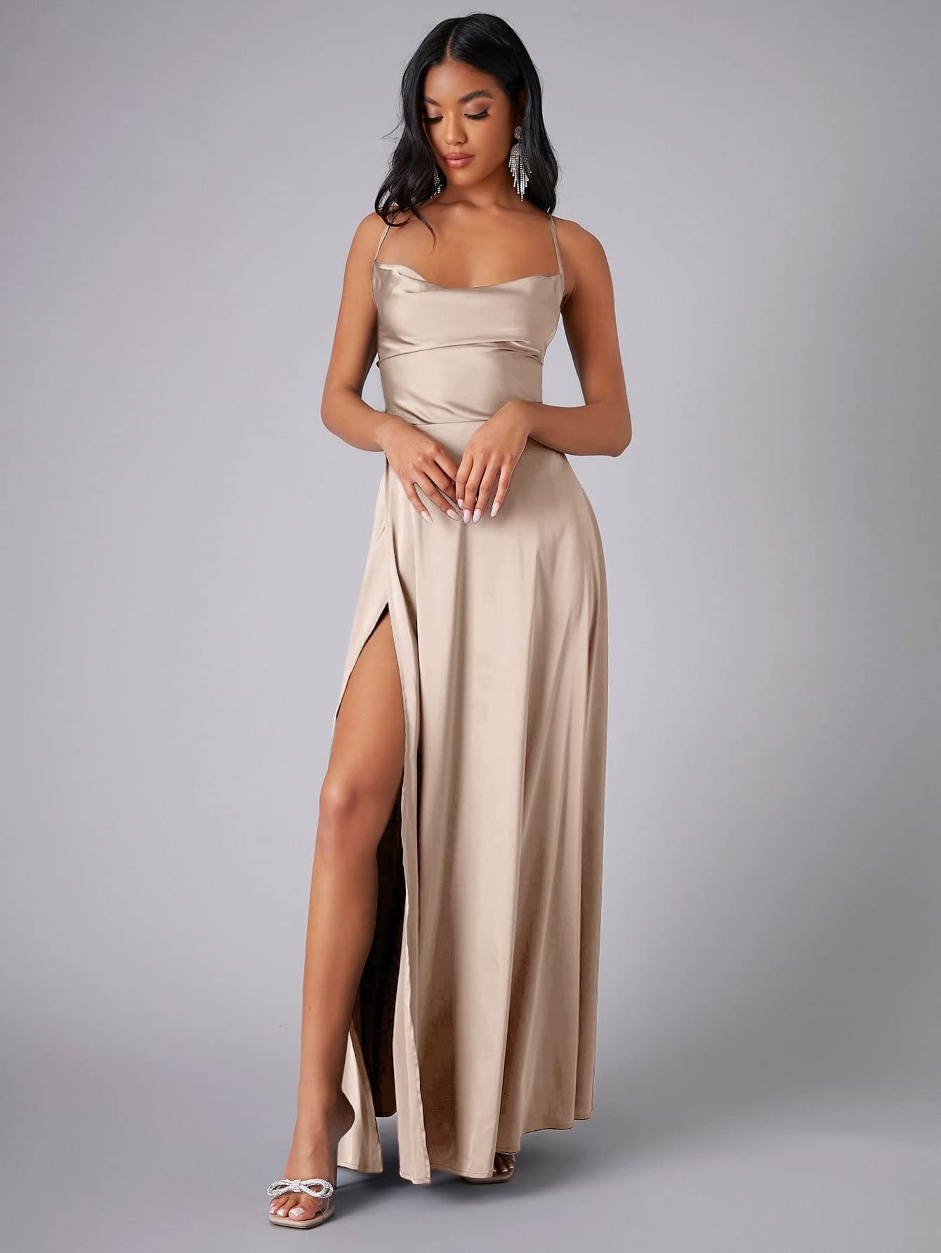 Elegant Satin Bodycon Dress – Backless Slim Fit Party Wear