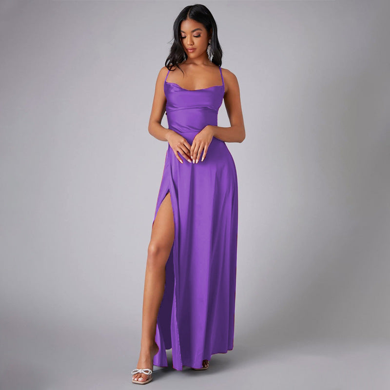 Elegant Satin Bodycon Dress – Backless Slim Fit Party Wear