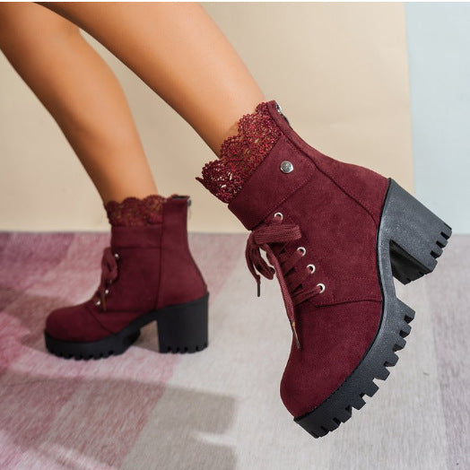 High Heel Chunky Heel Lace-up British Style Martin Boots