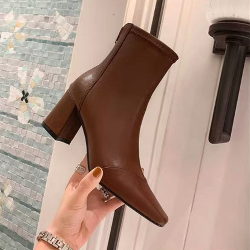 Soft Leather Back Zipper With Velvet To Show Skinny Boots