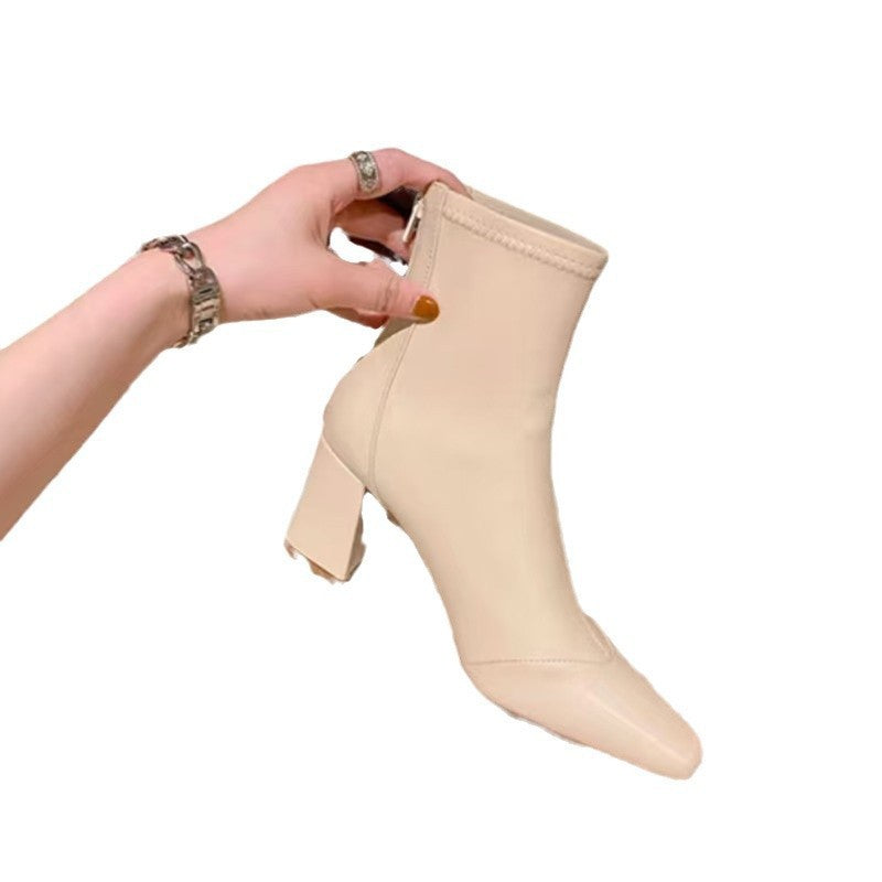 Soft Leather Back Zipper With Velvet To Show Skinny Boots