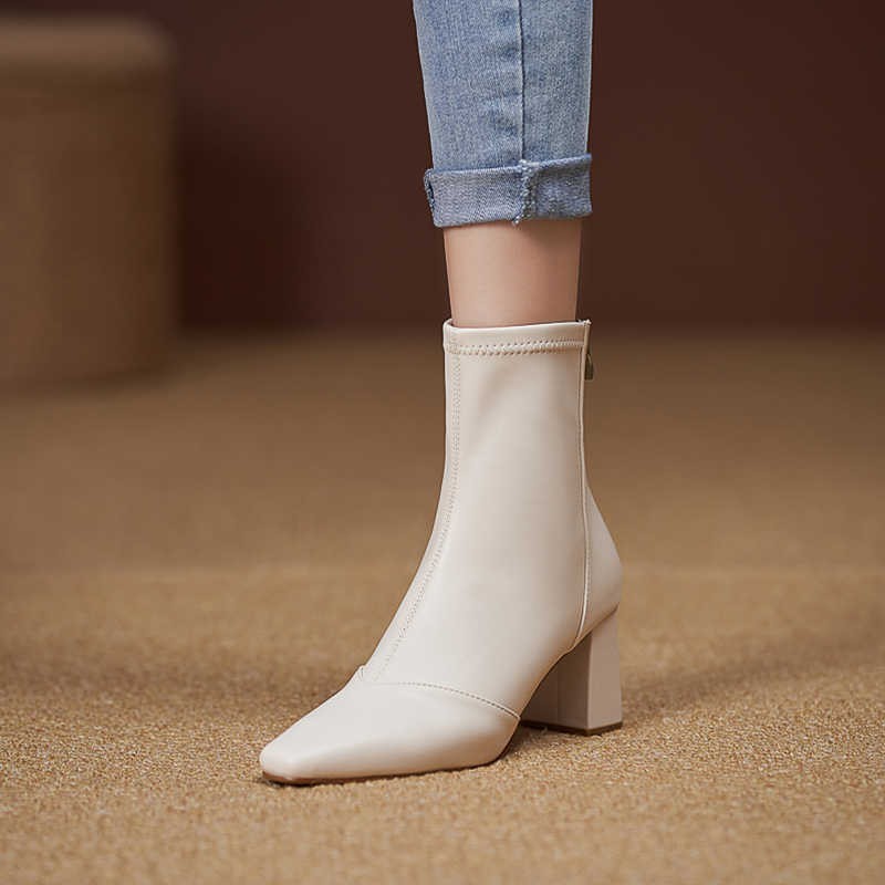 Soft Leather Back Zipper With Velvet To Show Skinny Boots
