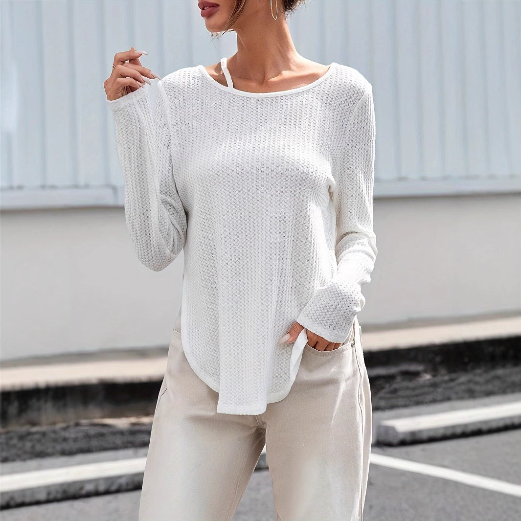 Women's Spring And Autumn Solid Color Curved Bottom Texture Fabric T-shirt