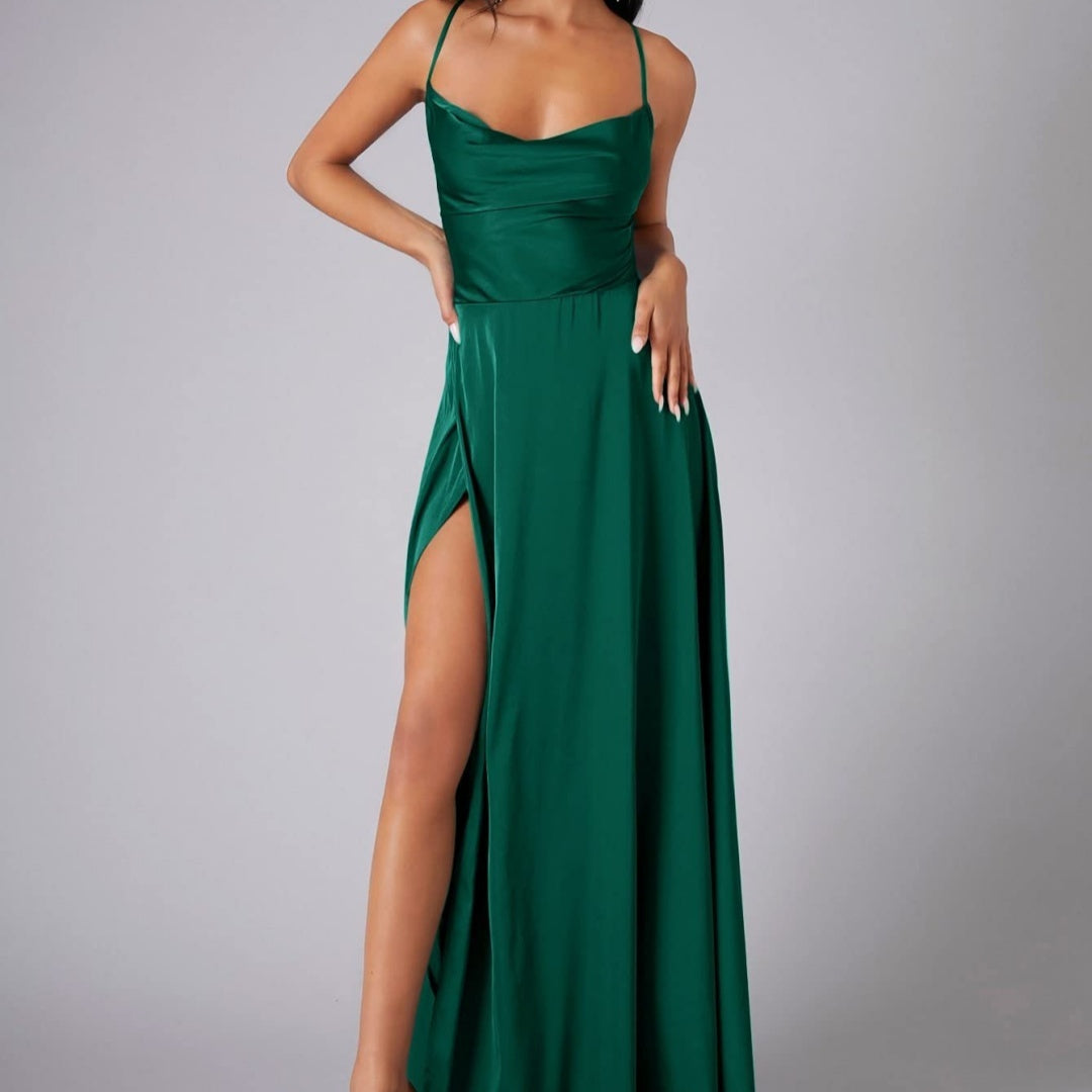 Elegant Satin Bodycon Dress – Backless Slim Fit Party Wear