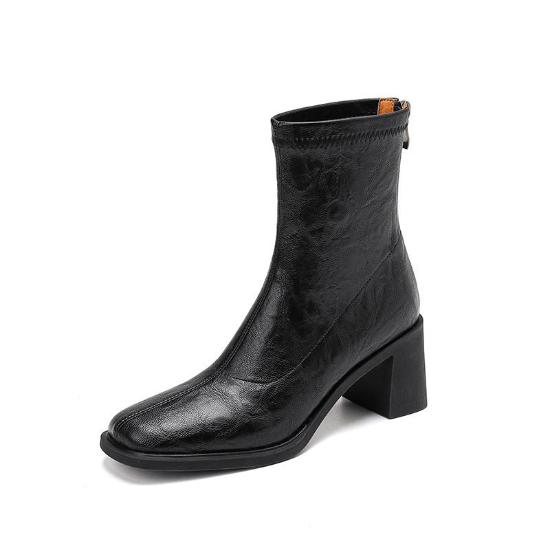 Commuter High Heel Stretch Retro Boots With Chunky Heels