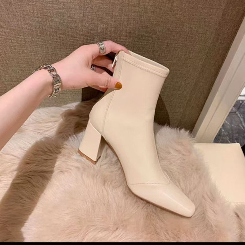 Soft Leather Back Zipper With Velvet To Show Skinny Boots