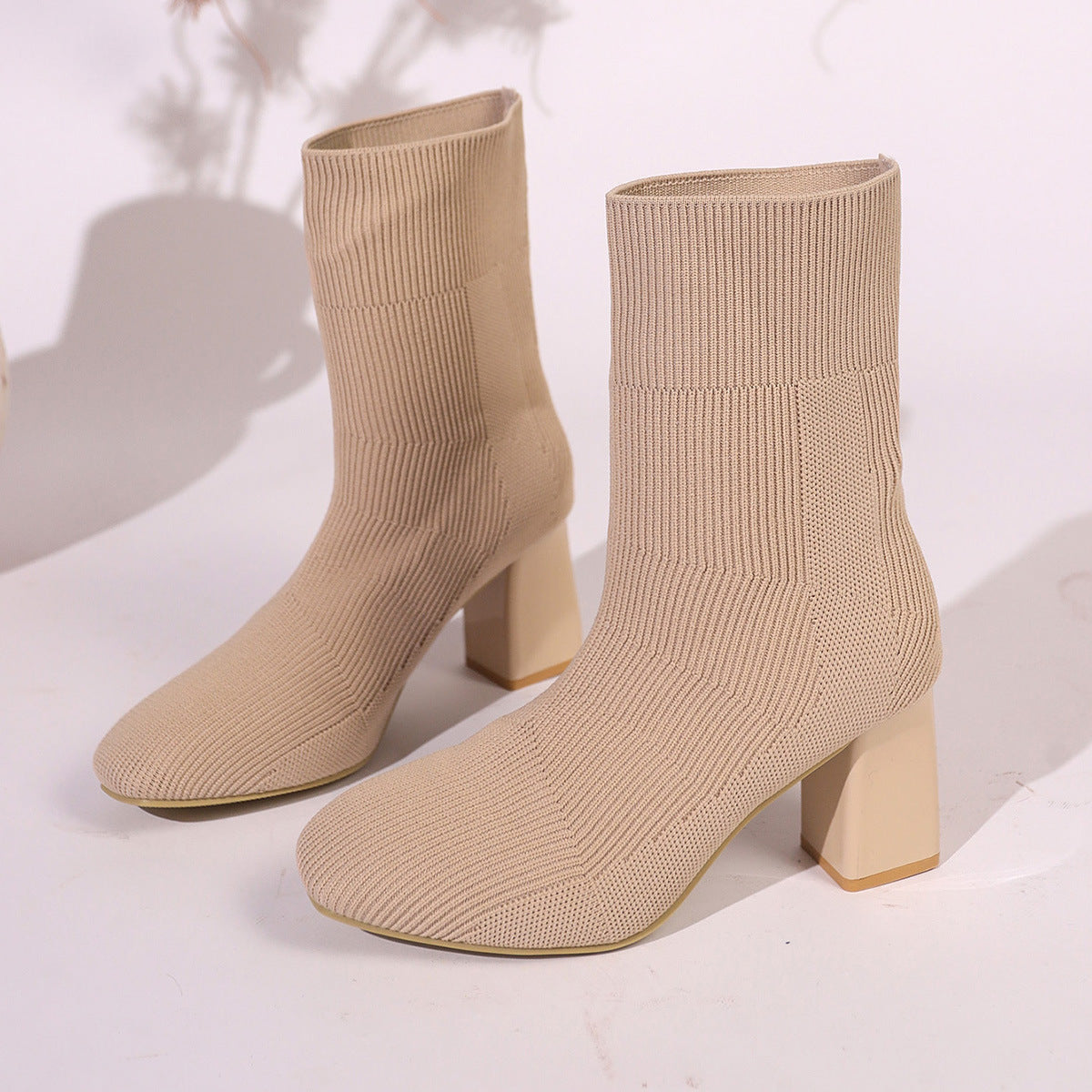 New Knitted Round Head Sleeve High Heel Socks Boots