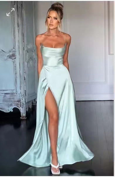 Elegant Satin Bodycon Dress – Backless Slim Fit Party Wear