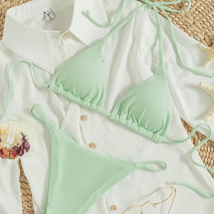 Factory Wholesale Women's Sexy Small Rib Bikini Tie Bikini Set Two Piece Swimsuit Beach Wear