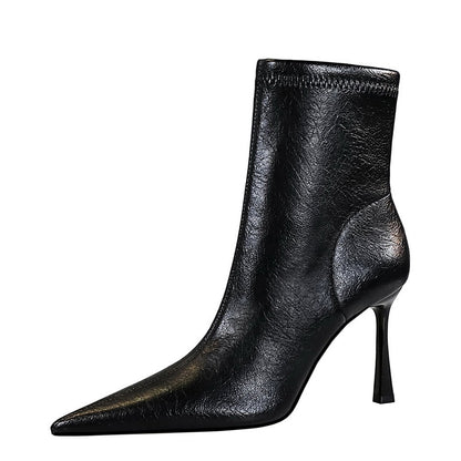 Ultra High Heel Stiletto Pointed Winter Side Zipper Short Boots