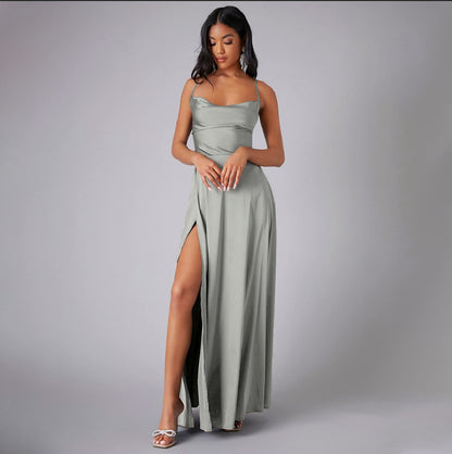 Elegant Satin Bodycon Dress – Backless Slim Fit Party Wear