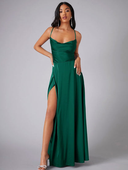Elegant Satin Bodycon Dress – Backless Slim Fit Party Wear