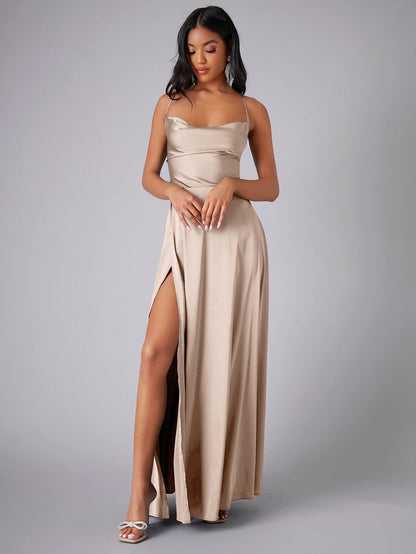 Elegant Satin Bodycon Dress – Backless Slim Fit Party Wear