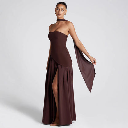 Spring And Summer New Color Matching Tube Top Sexy Off-the-shoulder Dress