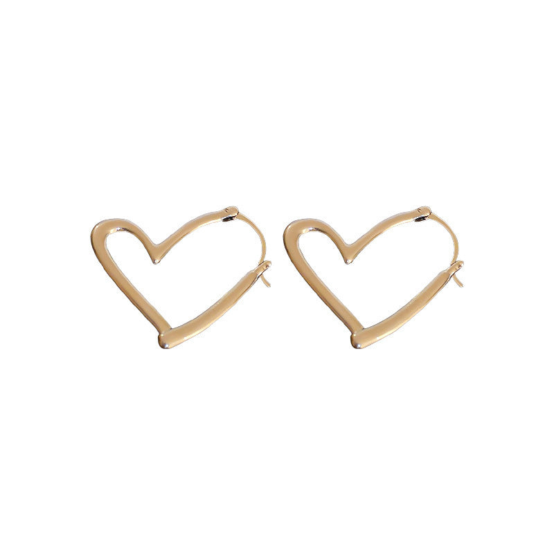 Silver Needle Metallic Heart-shaped Geometric Earrings