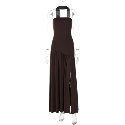 Pure Color Split Backless Elegant Streamer Dress