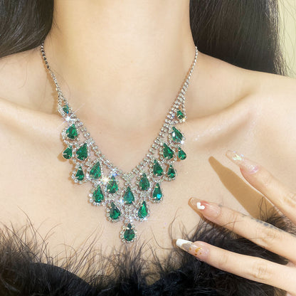 Retro Easy Matching Rhinestone Drop Tassel Necklace Suit