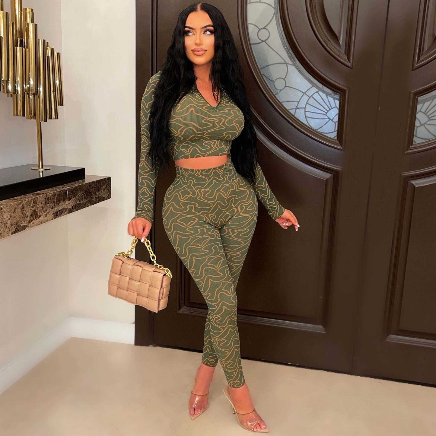 Fashion Casual Suit Geometric Printing Two-piece Set