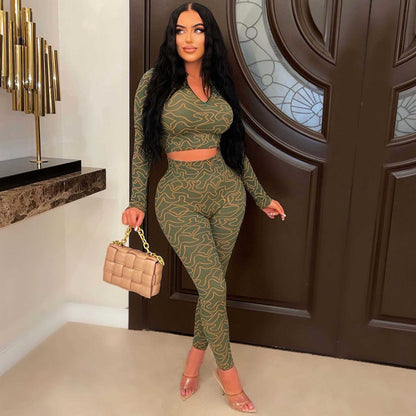 Fashion Casual Suit Geometric Printing Two-piece Set