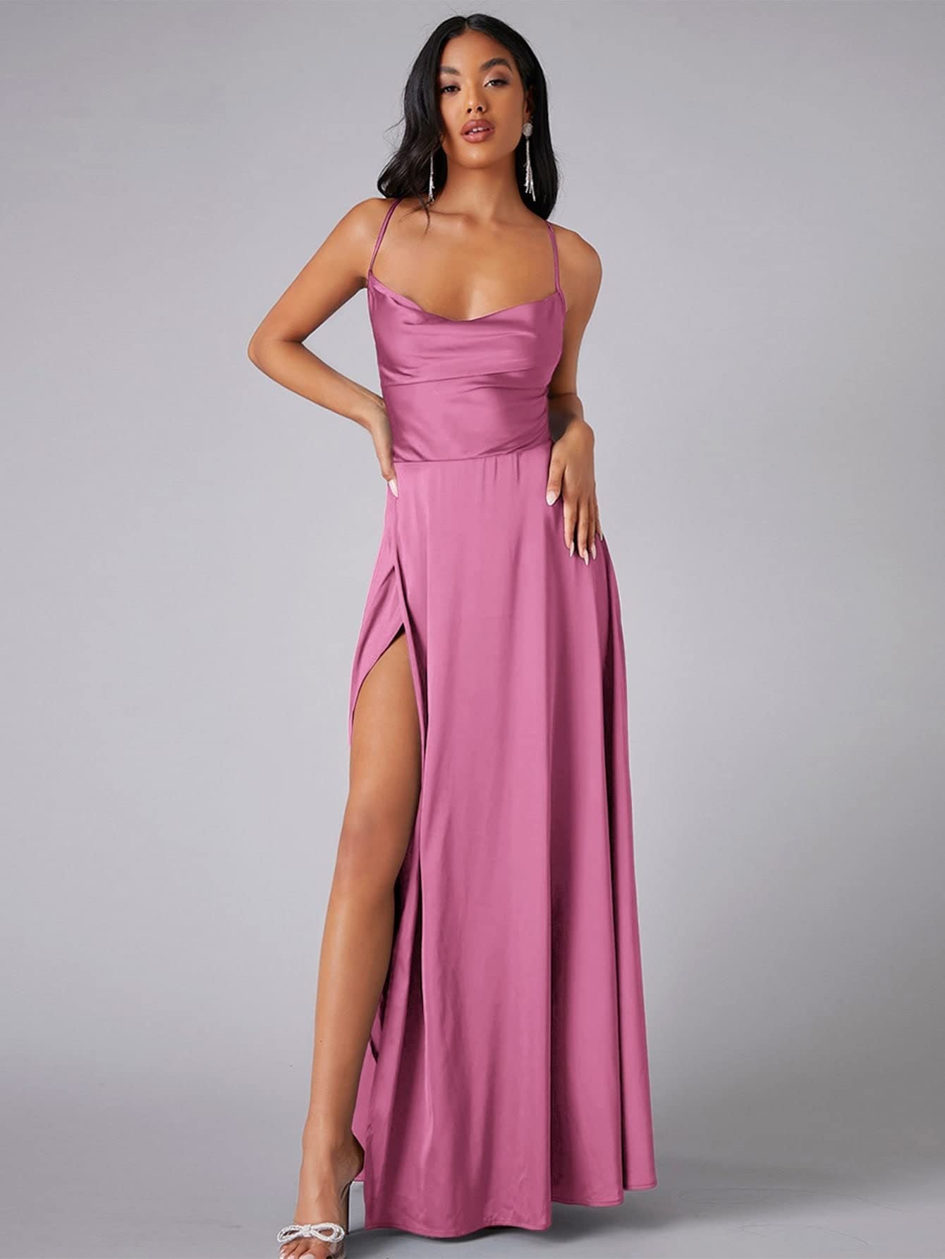 Elegant Satin Bodycon Dress – Backless Slim Fit Party Wear