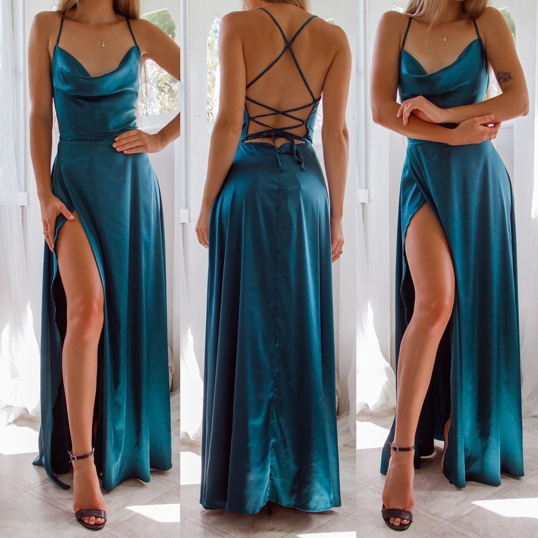 Elegant Satin Bodycon Dress – Backless Slim Fit Party Wear