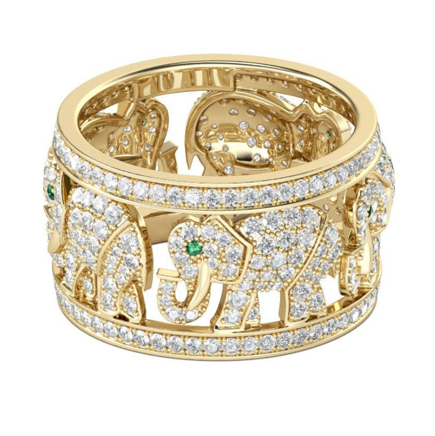 Full Diamond Elephant Ring Creative European And American Popular Ornament