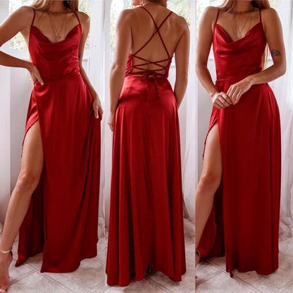 Elegant Satin Bodycon Dress – Backless Slim Fit Party Wear