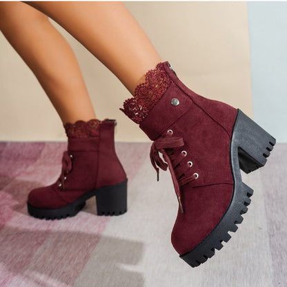 High Heel Chunky Heel Lace-up British Style Martin Boots