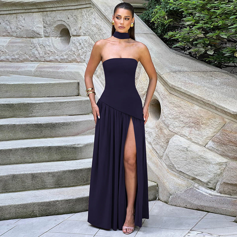 Spring And Summer New Color Matching Tube Top Sexy Off-the-shoulder Dress