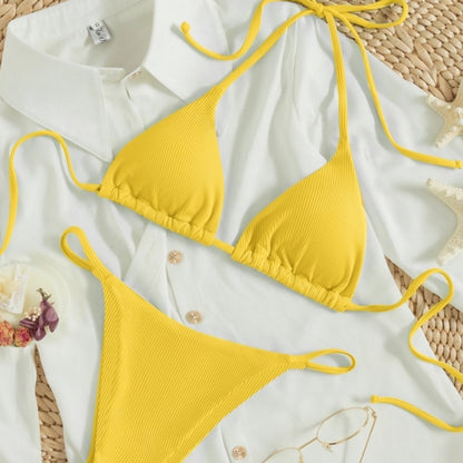 Factory Wholesale Women's Sexy Small Rib Bikini Tie Bikini Set Two Piece Swimsuit Beach Wear