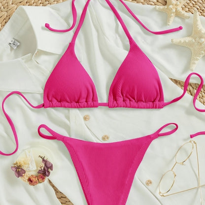 Factory Wholesale Women's Sexy Small Rib Bikini Tie Bikini Set Two Piece Swimsuit Beach Wear