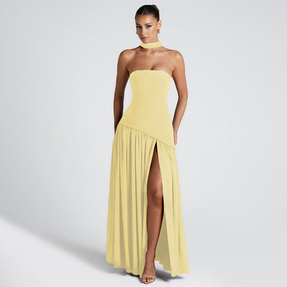 Spring And Summer New Color Matching Tube Top Sexy Off-the-shoulder Dress