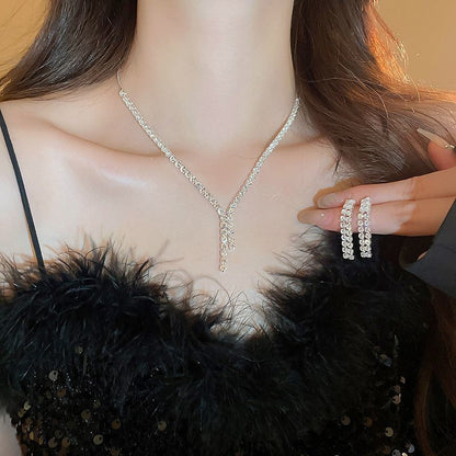 Long Fringe Necklace Two-piece Earrings Set