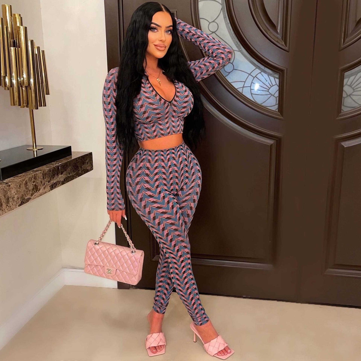 Fashion Casual Suit Geometric Printing Two-piece Set