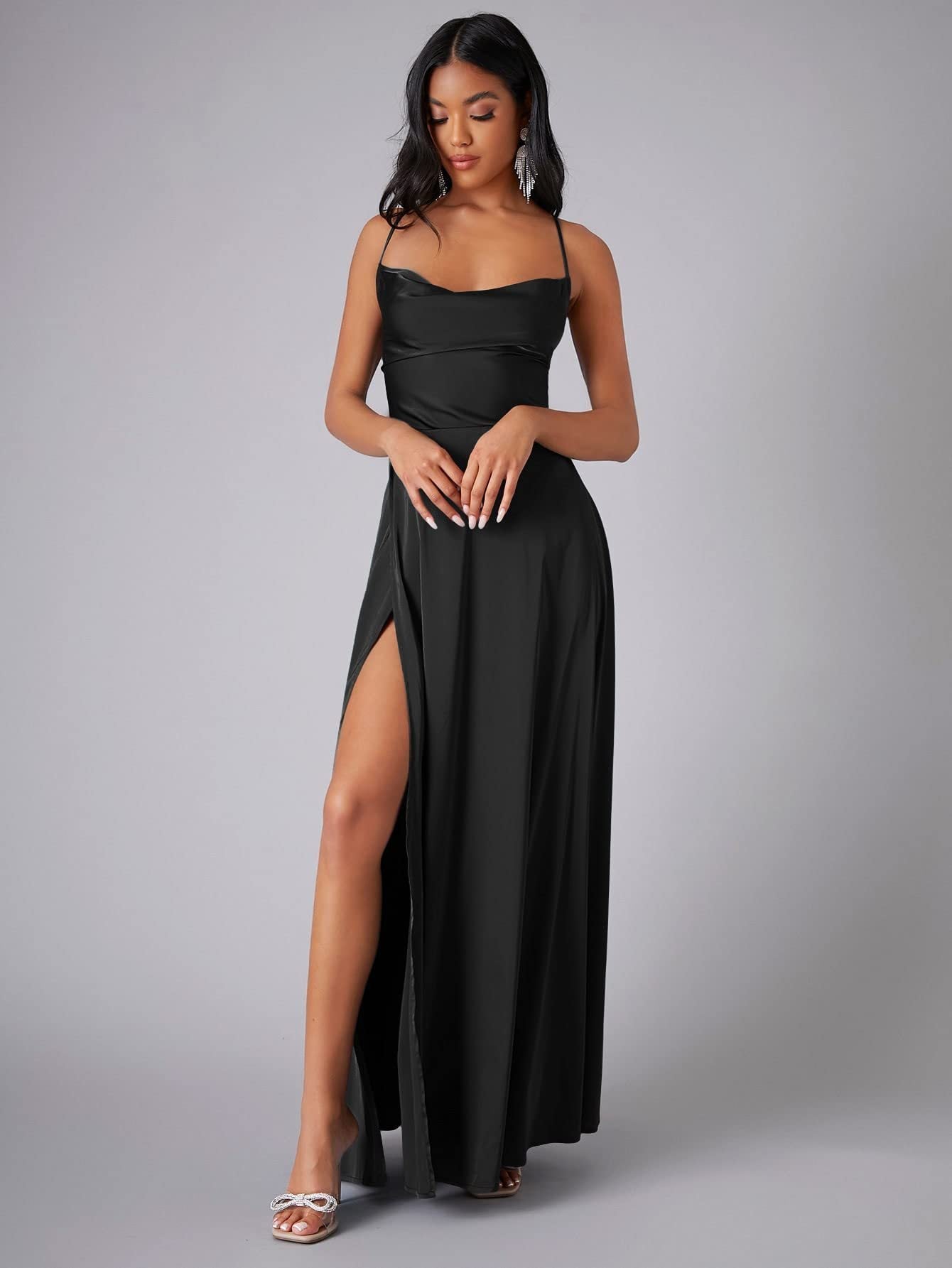 Elegant Satin Bodycon Dress – Backless Slim Fit Party Wear