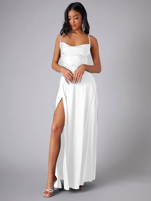 Elegant Satin Bodycon Dress – Backless Slim Fit Party Wear