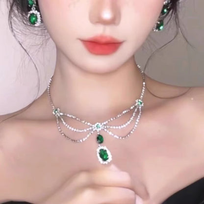 Retro Easy Matching Rhinestone Drop Tassel Necklace Suit