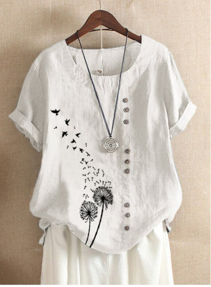 Retro Plus Size Casual Loose Cotton And Linen Short-sleeved Pullover T-shirt