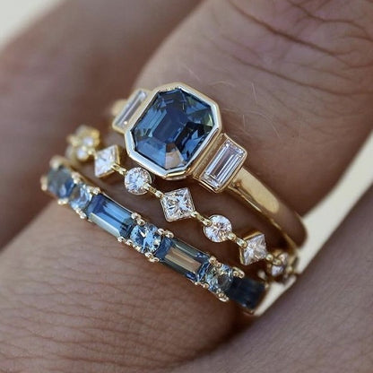 Alloy Inlaid Zircon Three-piece Ring Set