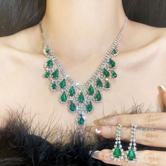 Retro Easy Matching Rhinestone Drop Tassel Necklace Suit