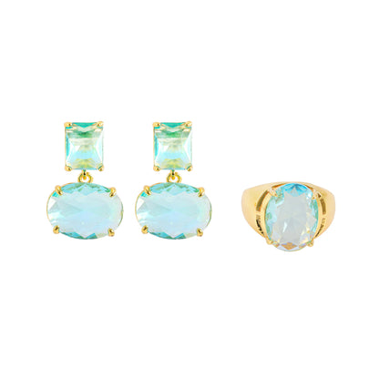 Crystal Geometric Earrings Elegant Copper Plated With Real Gold