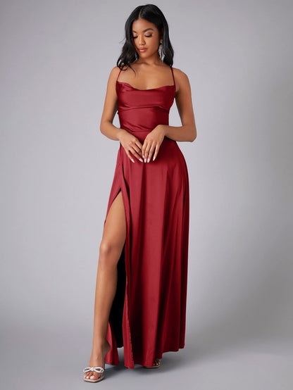 Elegant Satin Bodycon Dress – Backless Slim Fit Party Wear