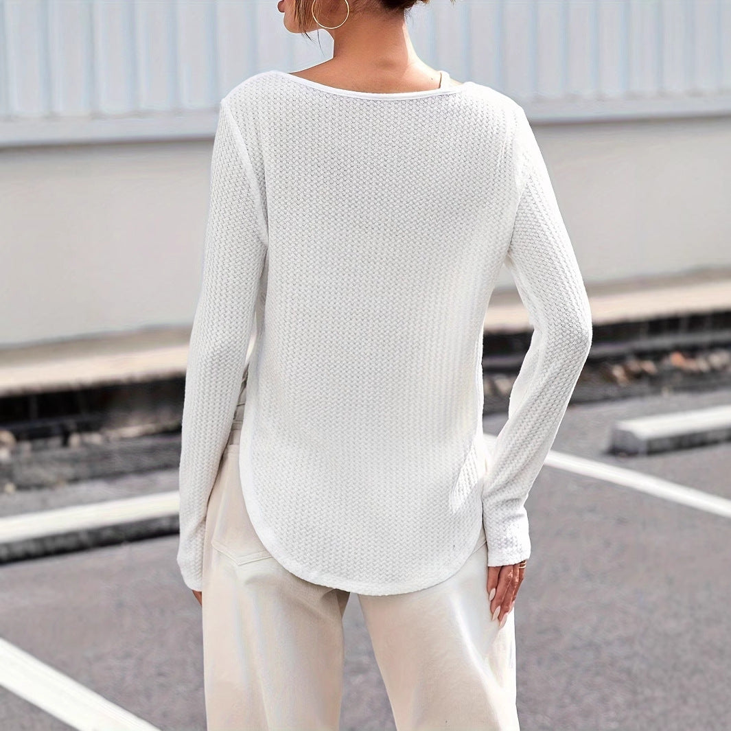 Women's Spring And Autumn Solid Color Curved Bottom Texture Fabric T-shirt