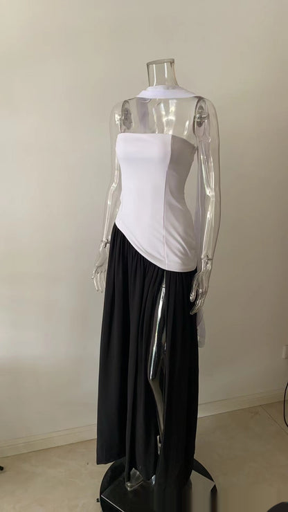 Spring And Summer New Color Matching Tube Top Sexy Off-the-shoulder Dress