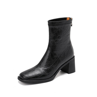 Commuter High Heel Stretch Retro Boots With Chunky Heels