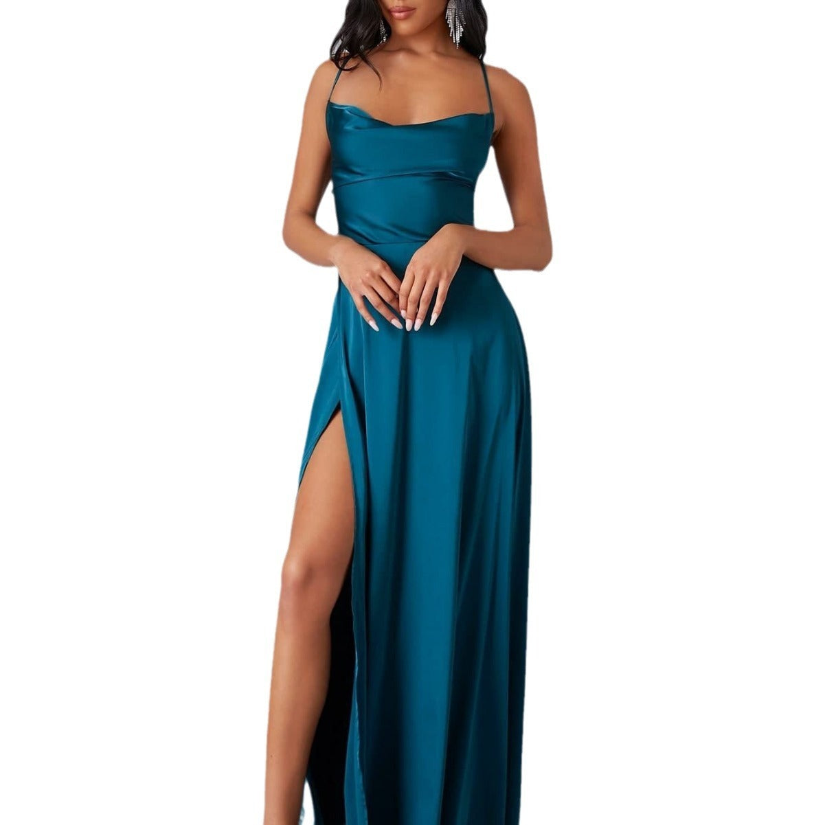 Elegant Satin Bodycon Dress – Backless Slim Fit Party Wear