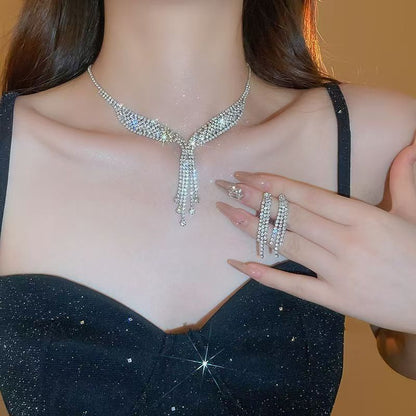 Long Fringe Necklace Two-piece Earrings Set