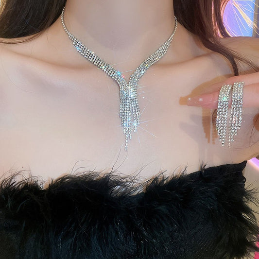 Long Fringe Necklace Two-piece Earrings Set