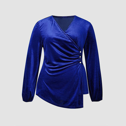 Women's Fashion Solid Color Velvet Long-sleeved Top